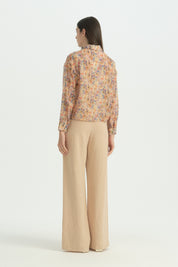 Floral Print Oversized Crop Shirt - Salmon