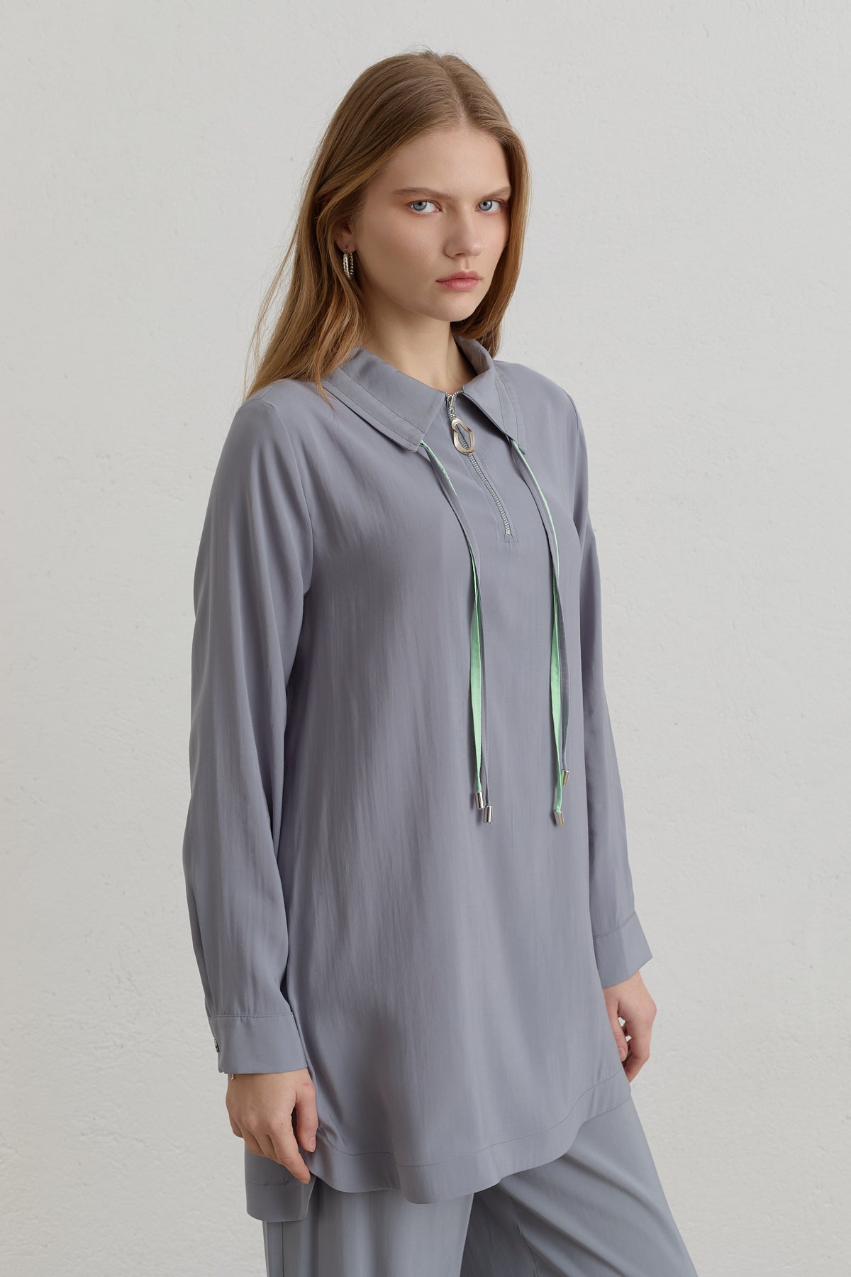 Çift Bağcıklı Modal Pantolon Tunik Takım - Gri