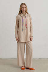 Çift Bağcıklı Modal Pantolon Tunik Takım - Krem