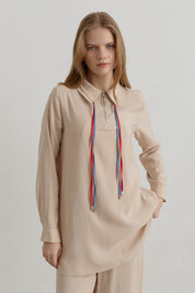 Çift Bağcıklı Modal Pantolon Tunik Takım - Krem