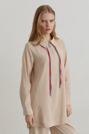 Çift Bağcıklı Modal Pantolon Tunik Takım - Krem