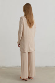 Çift Bağcıklı Modal Pantolon Tunik Takım - Krem