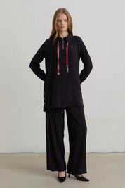 Çift Bağcıklı Modal Pantolon Tunik Takım - Siyah