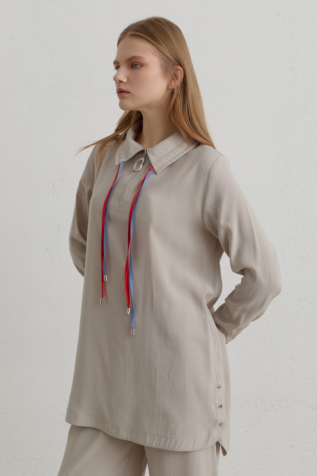 Çift Bağcıklı Modal Pantolon Tunik Takım - Taş