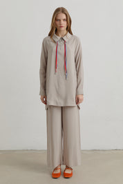 Çift Bağcıklı Modal Pantolon Tunik Takım - Taş