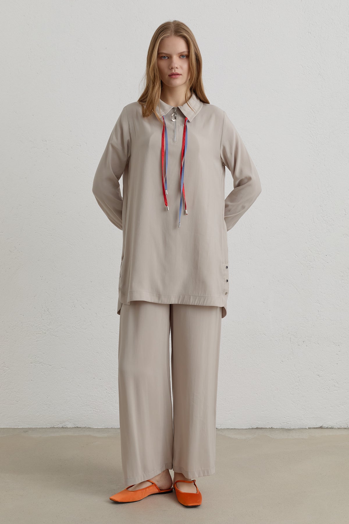 Çift Bağcıklı Modal Pantolon Tunik Takım - Taş