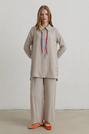 Çift Bağcıklı Modal Pantolon Tunik Takım - Taş