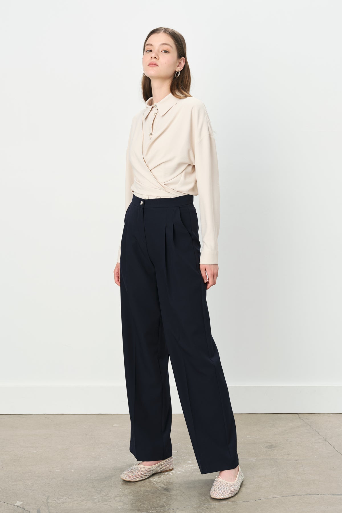 Double Pleated Palazzo Viscose Trousers - Navy Blue