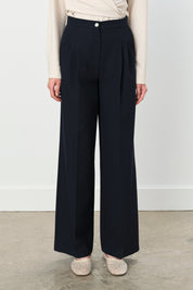 Double Pleated Palazzo Viscose Trousers - Navy Blue