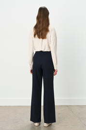 Double Pleated Palazzo Viscose Trousers - Navy Blue
