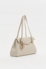 Double Handle Charm Detail Shopper Bag - Beige
