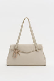 Double Handle Charm Detail Shopper Bag - Beige