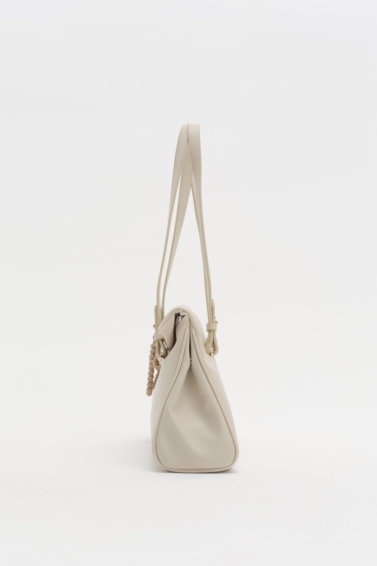 Double Handle Charm Detail Shopper Bag - Beige