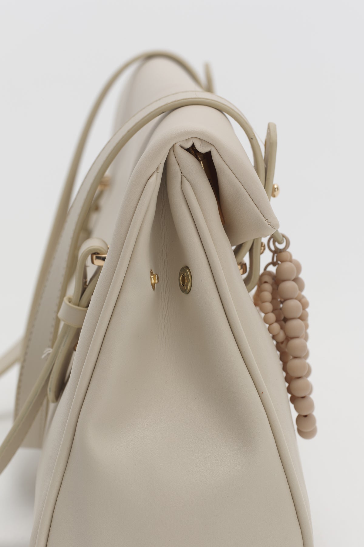 Double Handle Charm Detail Shopper Bag - Beige