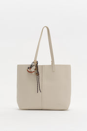 Çift Saplı Charm Detaylı Shopper Çanta - Bej