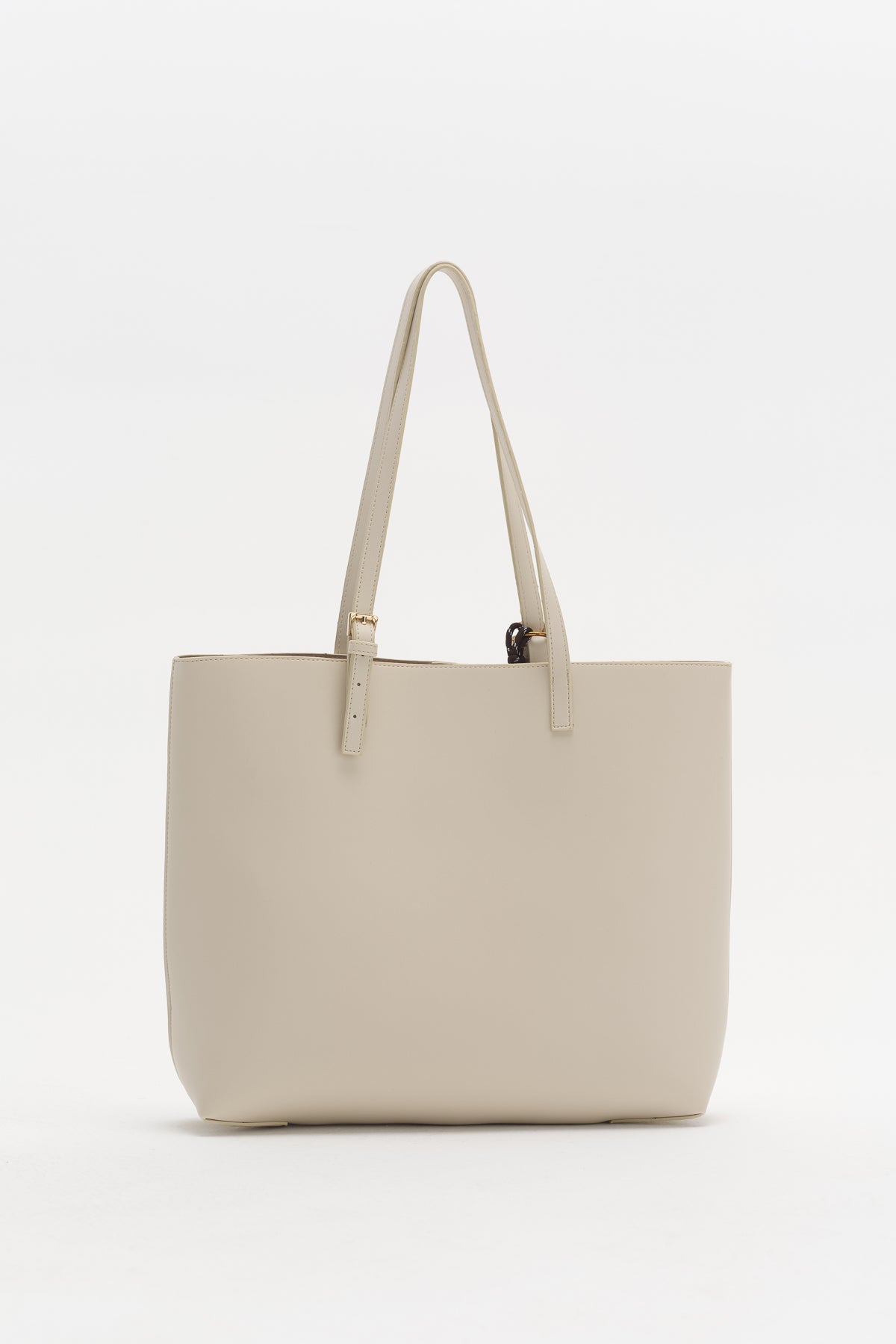 Çift Saplı Charm Detaylı Shopper Çanta - Bej