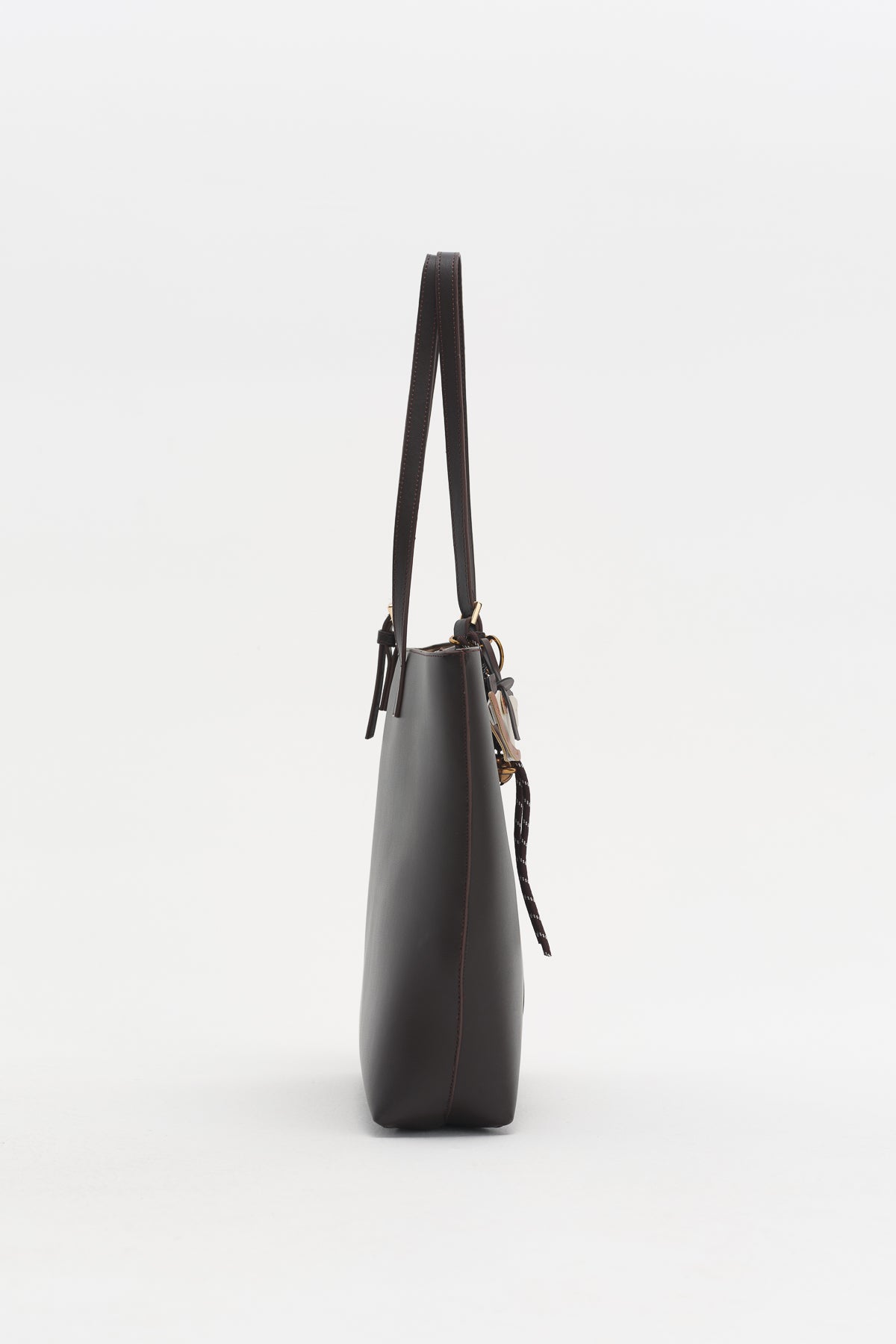 Çift Saplı Charm Detaylı Shopper Çanta - Kahve