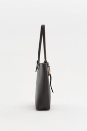 Çift Saplı Charm Detaylı Shopper Çanta - Kahve
