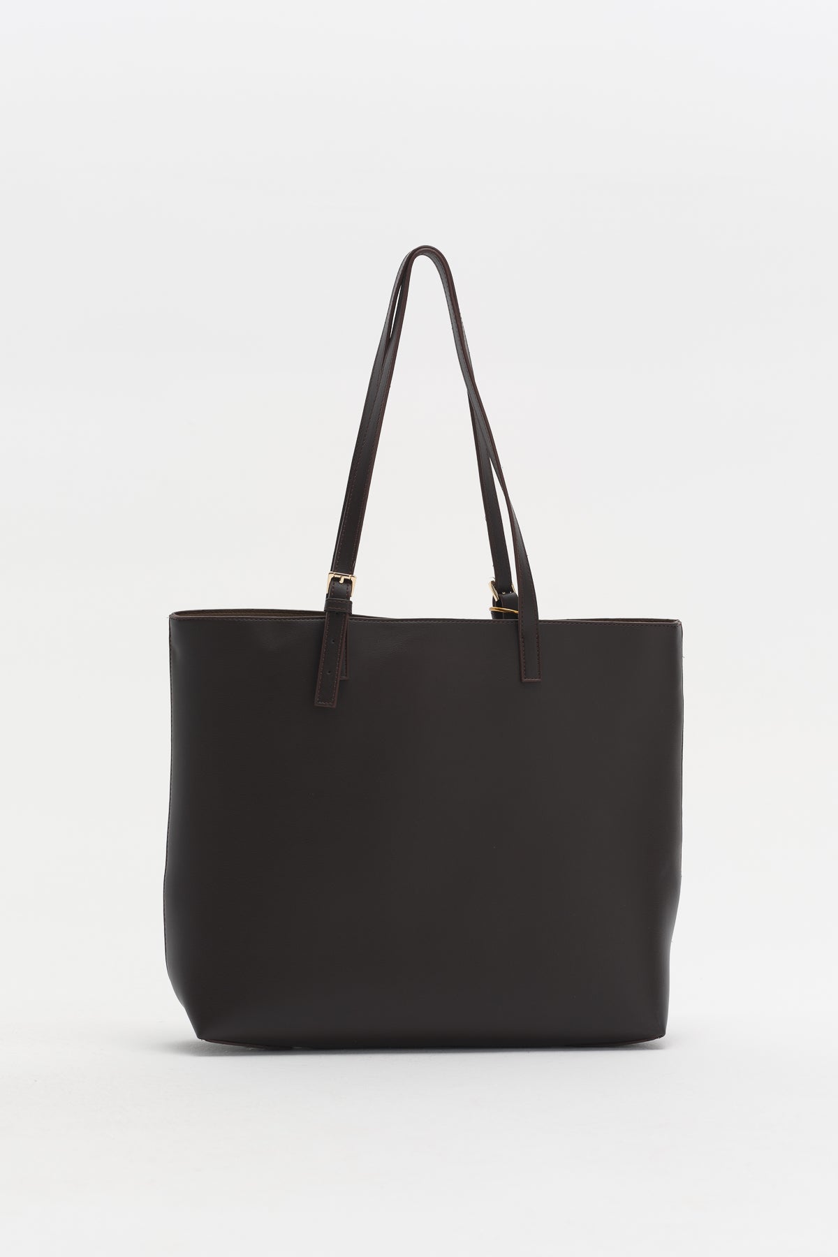 Çift Saplı Charm Detaylı Shopper Çanta - Kahve