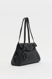 Double Handle Shopper Bag with Charm Detail - Black