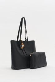 Double Handle Charm Detail Shopper Bag - Black
