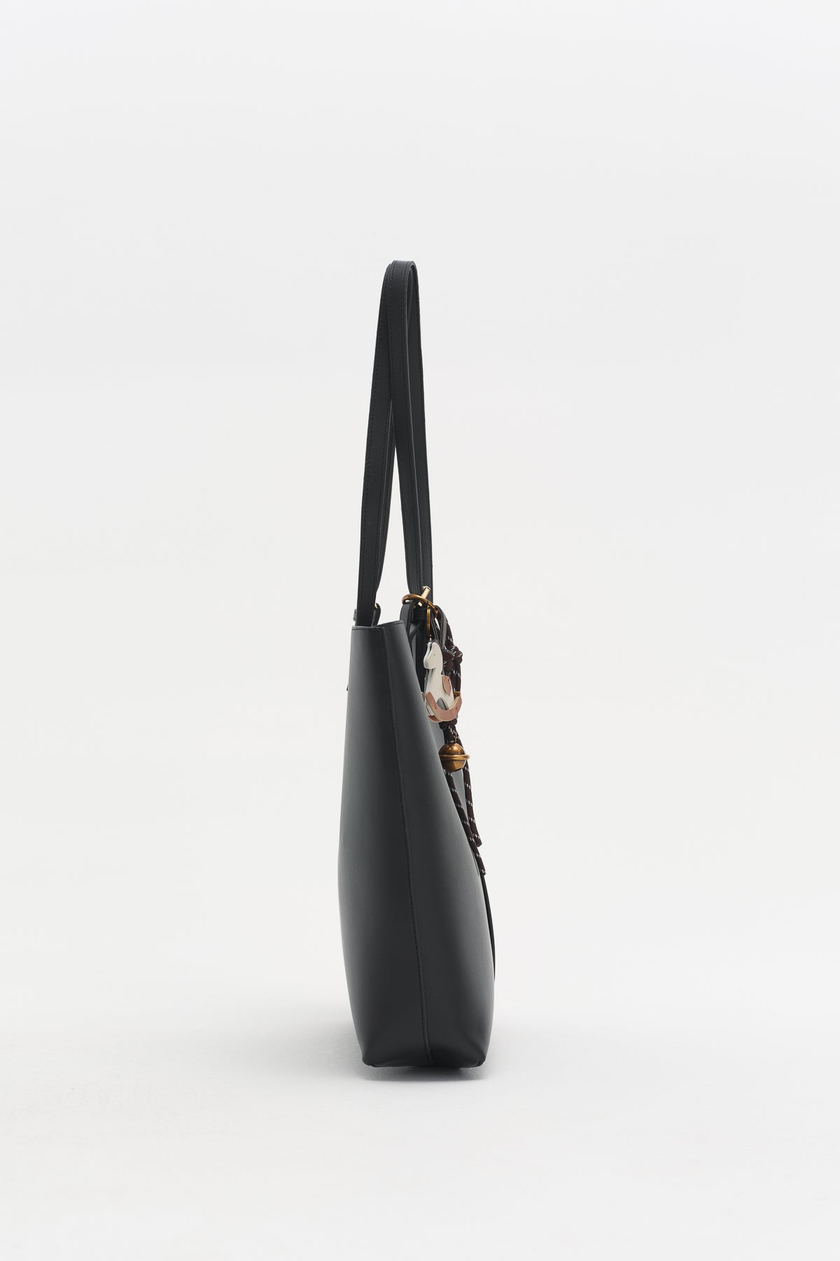 Double Handle Charm Detail Shopper Bag - Black
