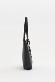 Double Handle Charm Detail Shopper Bag - Black
