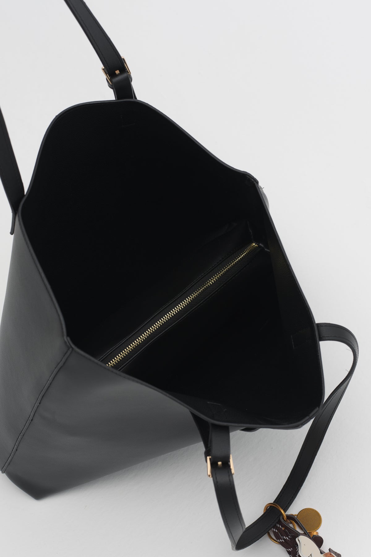 Double Handle Charm Detail Shopper Bag - Black