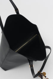 Double Handle Charm Detail Shopper Bag - Black