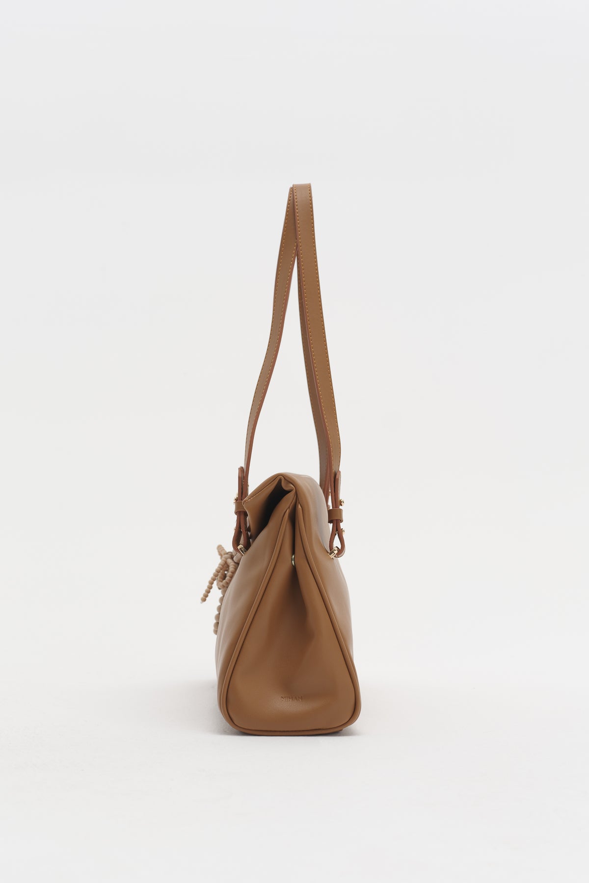 Twin Handle Shopper Bag with Charm Detail - Tan