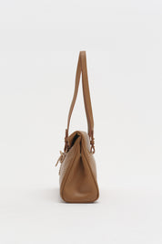 Twin Handle Shopper Bag with Charm Detail - Tan