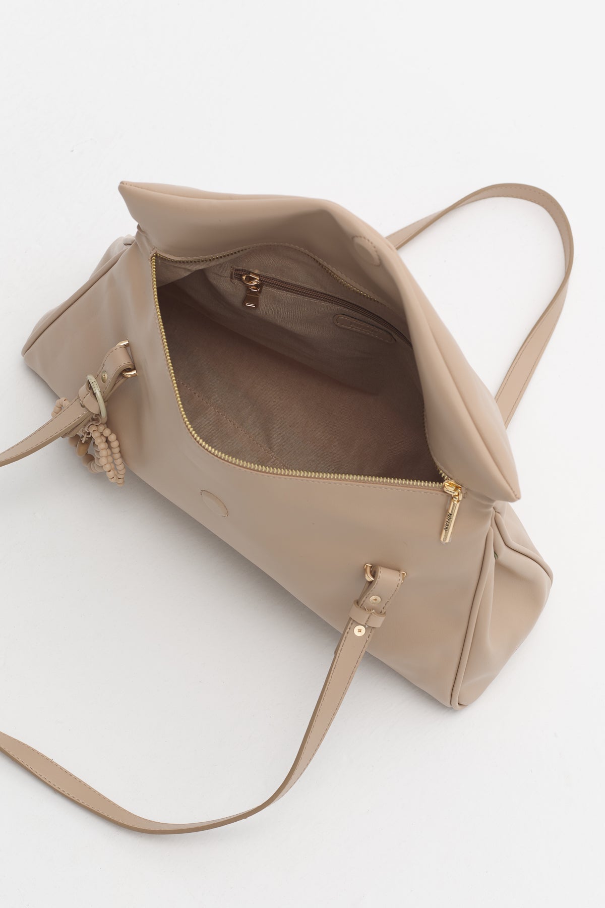 Double Handle Charm Detail Shopper Bag - Earth