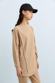 Çıt Çıt Detaylı Örme Pantolon Tunik Takım - Camel