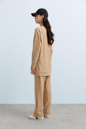 Çıt Çıt Detaylı Örme Pantolon Tunik Takım - Camel