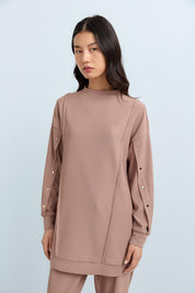 Snap Button Detail Knitted Pants and Tunic Set - Mink