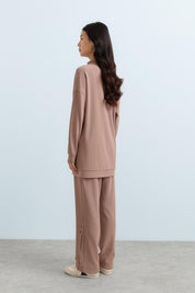 Snap Button Detail Knitted Pants and Tunic Set - Mink