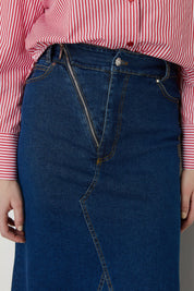 Çıt Çıtlı Fermuar Detaylı Denim Etek - İndigo