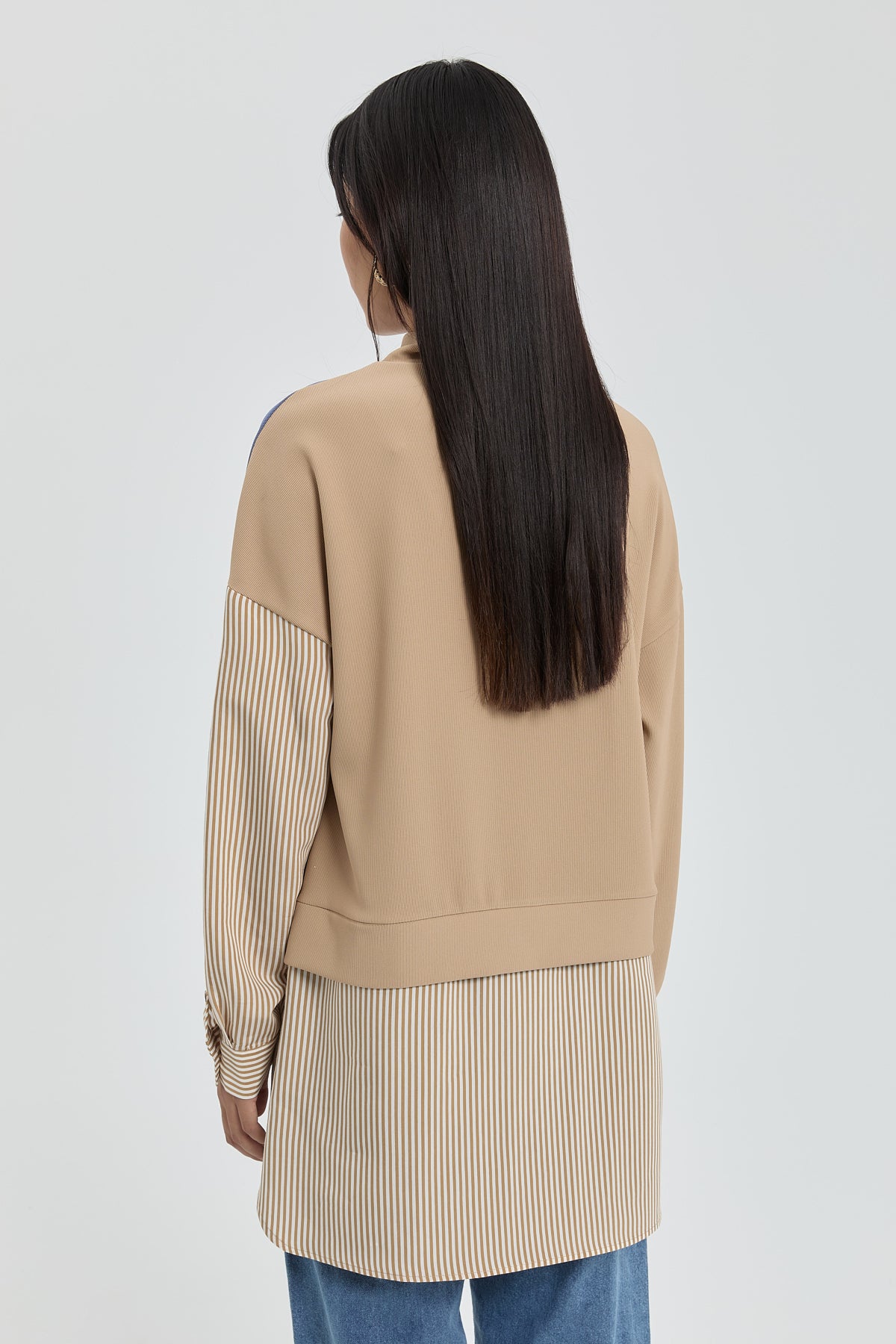 Çizgi Garnili Örme Tunik - Camel