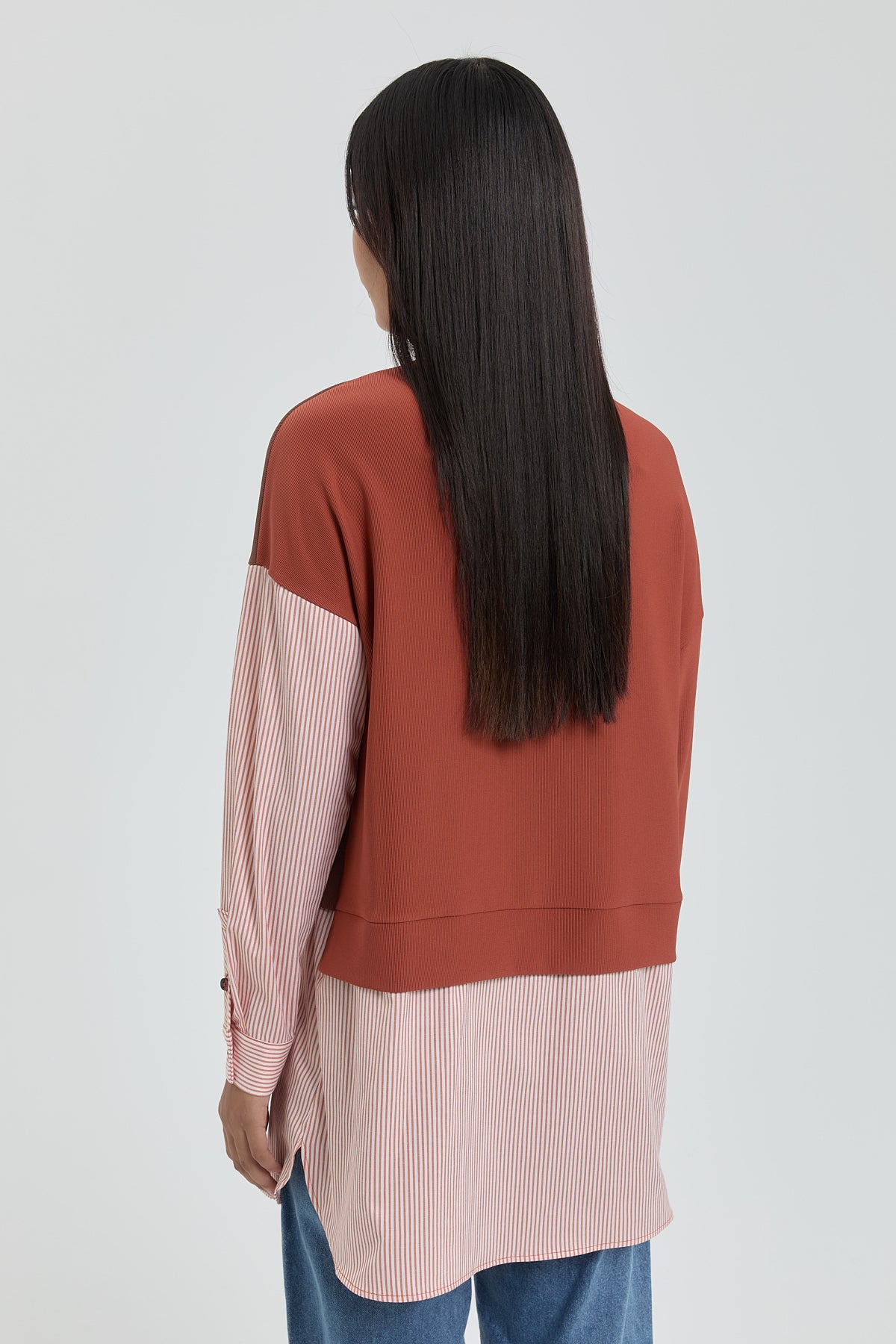 Striped Trim Knitted Tunic - Tan