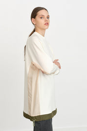 Striped Fabric Detail Knitted Tunic - Ecru