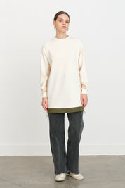 Striped Fabric Detail Knitted Tunic - Ecru
