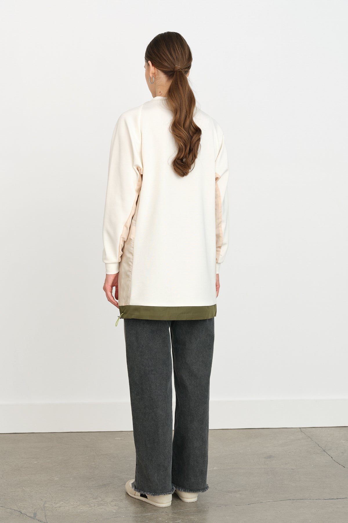 Striped Fabric Detail Knitted Tunic - Ecru