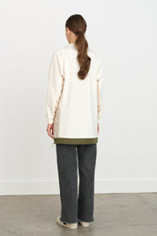 Striped Fabric Detail Knitted Tunic - Ecru