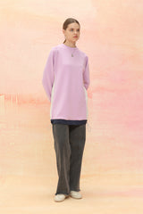 Striped Fabric Detailed Knitted Tunic - Lilac