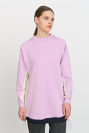 Striped Fabric Detailed Knitted Tunic - Lilac