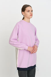 Striped Fabric Detailed Knitted Tunic - Lilac