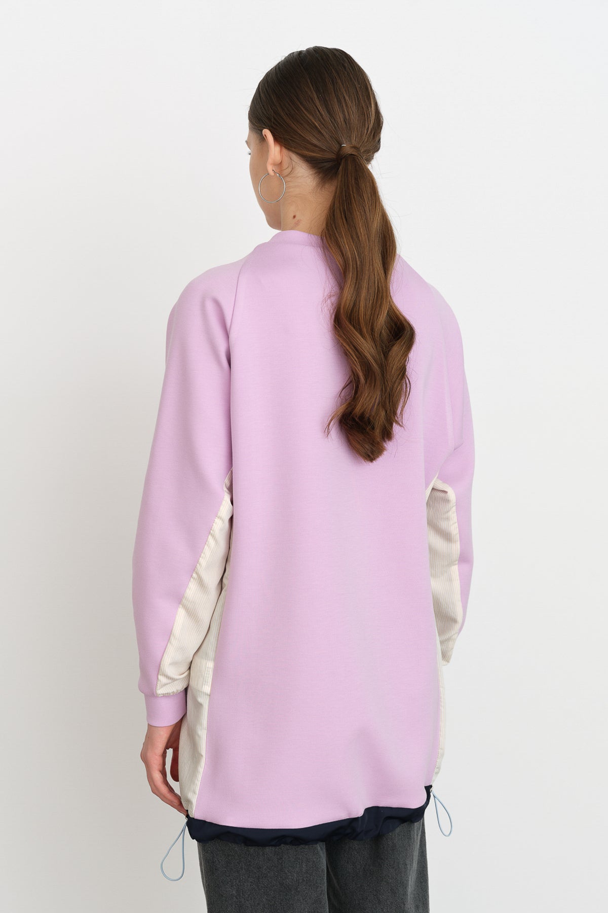 Striped Fabric Detailed Knitted Tunic - Lilac
