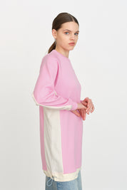 Çizgi Kumaş Detaylı Örme Tunik - Pembe