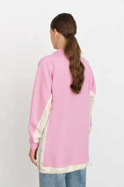 Çizgi Kumaş Detaylı Örme Tunik - Pembe