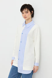 Striped Fabric Mixed Asymmetrical Knitted Tunic - Blue